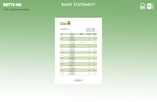 Модерен стил Шаблон за збор за извод од банка во Палау Банка на Гуам